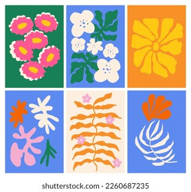 Resumen de la forma de la flor Póster Mano dibujada. Moderno cuadro naïf con decoración interior sobria y divertida.