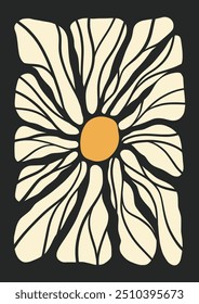 Cartaz de forma de flor abstrata. Estilo infantil de flor desenhada à mão. Flor orgânica molda estilo matisse, arte ingênua, fundos contemporâneos. Ilustração do vetor do nascer do sol