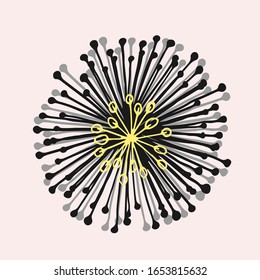 abstract flower shape. yellow with gray. for logos, design, postcards, patterns, ornaments. isolated element on light pink background