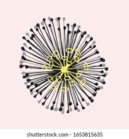abstract flower shape. yellow with gray. for logos, design, postcards, patterns, ornaments. isolated element on light pink background