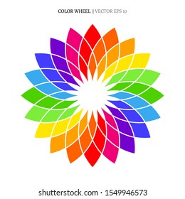 Abstract flower shaped color wheel isolated on white background. Vector illustration for your graphic design.