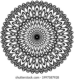 abstrakte blühende Mandala zum Färben auf weißem Hintergrund, Vektorgrafik
