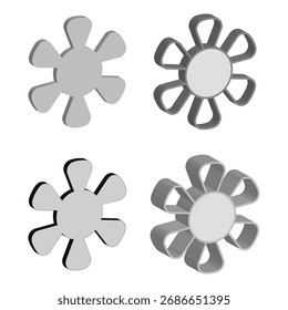 Formas de flores Abstractas. Efecto tridimensional. Iconos florales del vector. Elemento de sombra gris. EPS 10.
