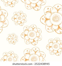 Abstrato flor esboço mão desenhado para mandala, floral, formas geométricas desenho. Padrão de flor de mão amarelo laranja primavera simples para têxteis usados, telhas, papéis de parede...,
