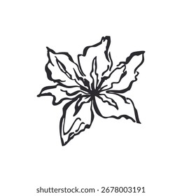 Flor Abstractas, boceto. Elemento botánico de Vector monocromo, dibujado a mano sobre fondo transparente para su diseño.