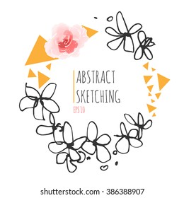 Abstract Flower sketch. Vector hand drawn illustration. Rose, wreath, geometric. 