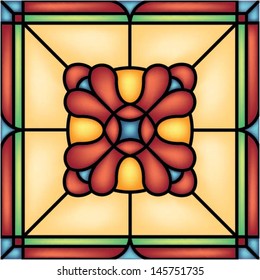 Abstract Flower in square frame, geometric seamless background, vector illustration in stained glass style