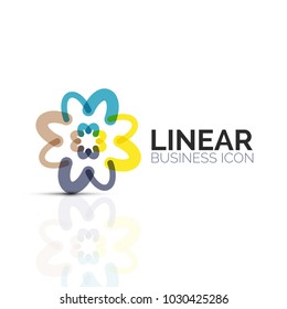 Abstrakte Blume oder Stern, lineares Symbol für dünne Linie. Minimalistisches geometrisches Symbol für die geometrische Form von Geschäftsprozessen, das mit Liniensegmenten erstellt wurde. Vektorgrafik