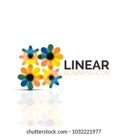 Abstrakte Blume oder Stern, lineares Symbol für dünne Linie. Minimalistisches geometrisches Symbol für die geometrische Form von Geschäftsprozessen, das mit Liniensegmenten erstellt wurde. Vektorgrafik