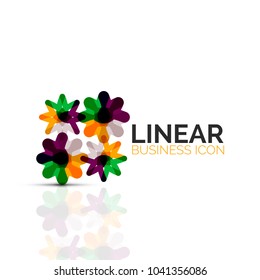 Flor abstracta o estrella, icono lineal de línea delgada. Símbolo minimalista de forma geométrica creado con segmentos de línea. Ilustración del vector