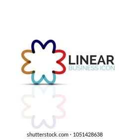 Abstrakte Blume oder Stern, lineares Symbol für dünne Linie. Minimalistisches geometrisches Symbol für die geometrische Form von Geschäftsprozessen, das mit Liniensegmenten erstellt wurde. Vektorgrafik