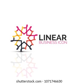 Abstrakte Blume oder Stern, lineares Symbol für dünne Linie. Minimalistisches geometrisches Symbol für die geometrische Form von Geschäftsprozessen, das mit Liniensegmenten erstellt wurde. Vektorgrafik