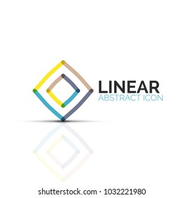 Abstract flower or star minimalistic linear icon, thin line geometric flat symbol for business icon design, abstract button or emblem. Vector illustration isolated on white created with color segments