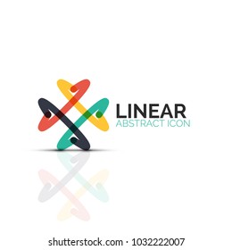 Flor abstracta o estrella icono lineal minimalista, símbolo plano geométrico de línea delgada para el diseño de iconos de negocios, botón abstracto o emblema. Ilustración vectorial aislada en blanco creada con segmentos de color