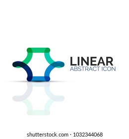 Flor abstracta o estrella icono lineal minimalista, símbolo plano geométrico de línea delgada para el diseño de iconos de negocios, botón abstracto o emblema. Ilustración vectorial aislada en blanco creada con segmentos de color