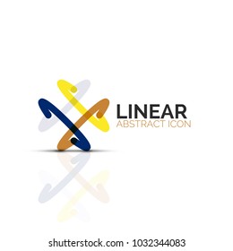 Abstract flower or star minimalistic linear icon, thin line geometric flat symbol for business icon design, abstract button or emblem. Vector illustration isolated on white created with color segments