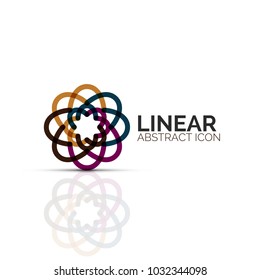 Abstract flower or star minimalistic linear icon, thin line geometric flat symbol for business icon design, abstract button or emblem. Vector illustration isolated on white created with color segments