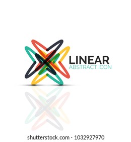 Abstract flower or star minimalistic linear icon, thin line geometric flat symbol for business icon design, abstract button or emblem. Vector illustration isolated on white created with color segments