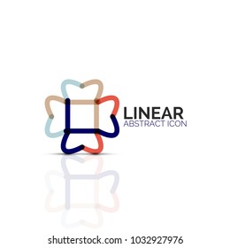 Abstract flower or star minimalistic linear icon, thin line geometric flat symbol for business icon design, abstract button or emblem. Vector illustration isolated on white created with color segments