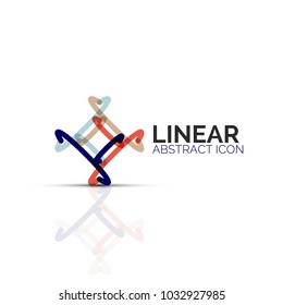 Abstract flower or star minimalistic linear icon, thin line geometric flat symbol for business icon design, abstract button or emblem. Vector illustration isolated on white created with color segments
