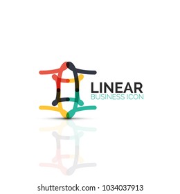 Abstract flower or star minimalistic linear icon, thin line geometric flat symbol for business icon design, abstract button or emblem. Vector illustration isolated on white created with color segments