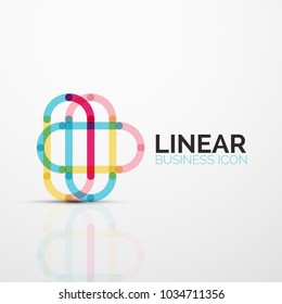 Abstract flower or star minimalistic linear icon, thin line geometric flat symbol for business icon design, abstract button or emblem. Vector illustration isolated on white created with color segments