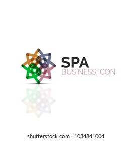 Abstract flower or star minimalistic linear icon, thin line geometric flat symbol for business icon design, abstract button or emblem. Vector illustration isolated on white created with color segments