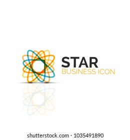 Abstract flower or star minimalistic linear icon, thin line geometric flat symbol for business icon design, abstract button or emblem. Vector illustration isolated on white created with color segments