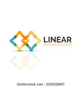 Abstract flower or star minimalistic linear icon, thin line geometric flat symbol for business icon design, abstract button or emblem. Vector illustration isolated on white created with color segments