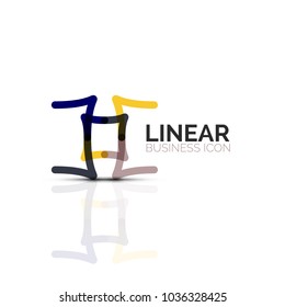 Abstract flower or star minimalistic linear icon, thin line geometric flat symbol for business icon design, abstract button or emblem. Vector illustration isolated on white created with color segments