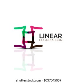 Abstract flower or star minimalistic linear icon, thin line geometric flat symbol for business icon design, abstract button or emblem. Vector illustration isolated on white created with color segments