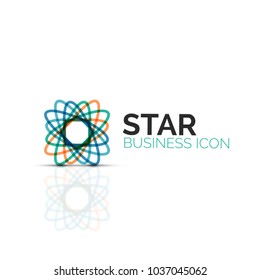 Abstract flower or star minimalistic linear icon, thin line geometric flat symbol for business icon design, abstract button or emblem. Vector illustration isolated on white created with color segments