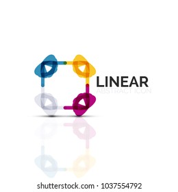 Abstract flower or star minimalistic linear icon, thin line geometric flat symbol for business icon design, abstract button or emblem. Vector illustration isolated on white created with color segments