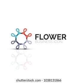 Abstract flower or star minimalistic linear icon, thin line geometric flat symbol for business icon design, abstract button or emblem. Vector illustration isolated on white created with color segments