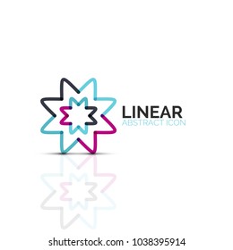 Abstract flower or star minimalistic linear icon, thin line geometric flat symbol for business icon design, abstract button or emblem. Vector illustration isolated on white created with color segments