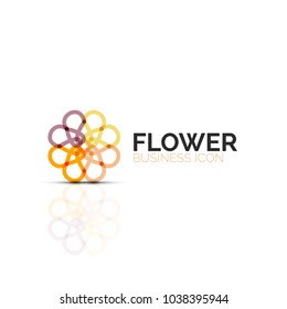 Abstract flower or star minimalistic linear icon, thin line geometric flat symbol for business icon design, abstract button or emblem. Vector illustration isolated on white created with color segments