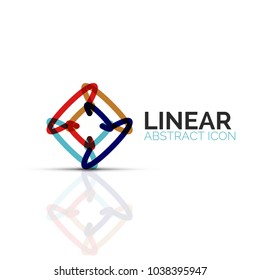 Abstract flower or star minimalistic linear icon, thin line geometric flat symbol for business icon design, abstract button or emblem. Vector illustration isolated on white created with color segments