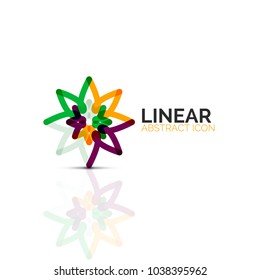 Abstract flower or star minimalistic linear icon, thin line geometric flat symbol for business icon design, abstract button or emblem. Vector illustration isolated on white created with color segments