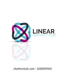 Abstract flower or star minimalistic linear icon, thin line geometric flat symbol for business icon design, abstract button or emblem. Vector illustration isolated on white created with color segments