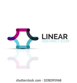 Abstract flower or star minimalistic linear icon, thin line geometric flat symbol for business icon design, abstract button or emblem. Vector illustration isolated on white created with color segments