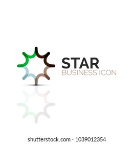 Abstract flower or star minimalistic linear icon, thin line geometric flat symbol for business icon design, abstract button or emblem. Vector illustration isolated on white created with color segments