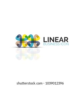 Abstract flower or star minimalistic linear icon, thin line geometric flat symbol for business icon design, abstract button or emblem. Vector illustration isolated on white created with color segments