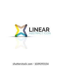 Abstract flower or star minimalistic linear icon, thin line geometric flat symbol for business icon design, abstract button or emblem. Vector illustration isolated on white created with color segments
