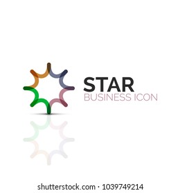 Abstrakte Blume oder Sterne minimalistische lineare Ikone, dünne geometrische flache Symbol für Business Icon Design, abstrakte Taste oder Emblem. Vektorgrafik einzeln auf Weiß, erstellt mit Farbsegmenten