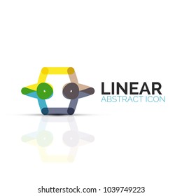 Abstract flower or star minimalistic linear icon, thin line geometric flat symbol for business icon design, abstract button or emblem. Vector illustration isolated on white created with color segments