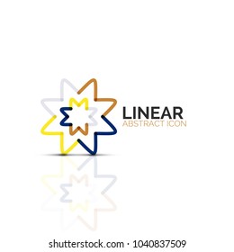 Abstract flower or star minimalistic linear icon, thin line geometric flat symbol for business icon design, abstract button or emblem. Vector illustration isolated on white created with color segments
