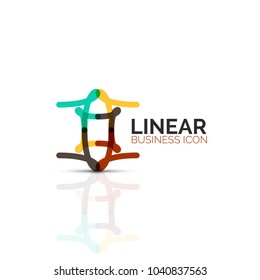 Abstract flower or star minimalistic linear icon, thin line geometric flat symbol for business icon design, abstract button or emblem. Vector illustration isolated on white created with color segments
