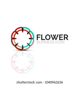 Abstract flower or star minimalistic linear icon, thin line geometric flat symbol for business icon design, abstract button or emblem. Vector illustration isolated on white created with color segments