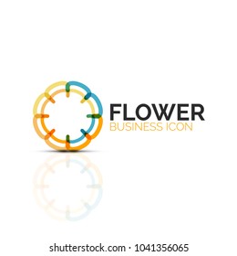 Abstrato flor ou estrela ícone linear minimalista, linha fina geométrica plana símbolo para design de ícone de negócios, botão abstrato ou emblema. Ilustração vetorial isolada no branco criada com segmentos de cores