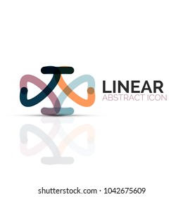 Abstract flower or star minimalistic linear icon, thin line geometric flat symbol for business icon design, abstract button or emblem. Vector illustration isolated on white created with color segments